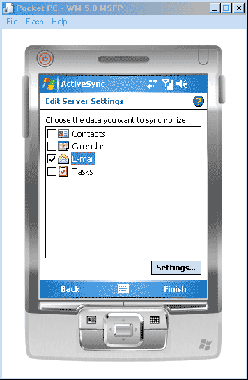 PocketPC emulator - výběr synchronizace