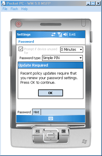 PocketPC emulator - nastavení hesla