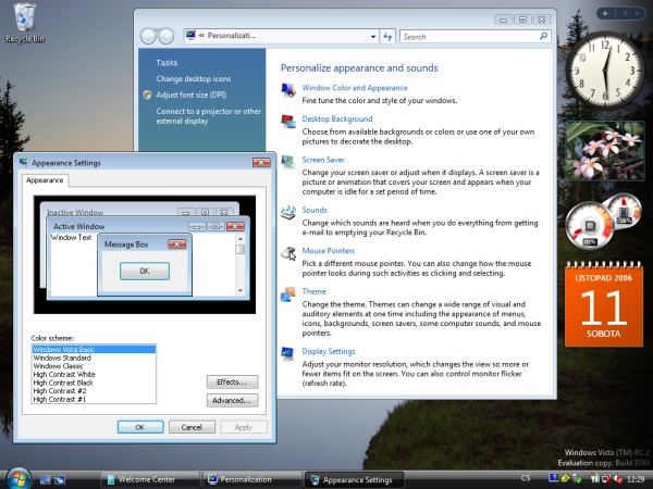 Vzhled Windows Vista Basic