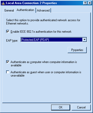 Windows XP 802.1x setting