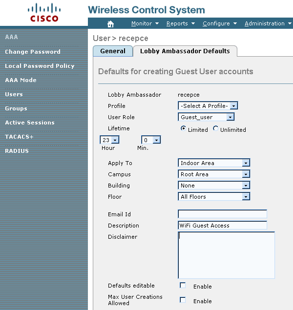 WCS - Lobby Ambasador Defaults