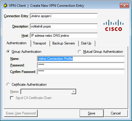 Cisco VPN Client konfigurace