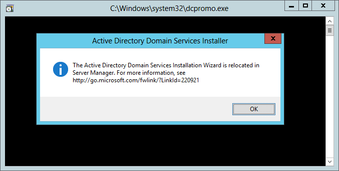 dcpromo ve Windows Server 2012