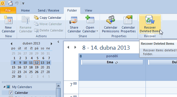 Outlook 2010 nová položka v menu