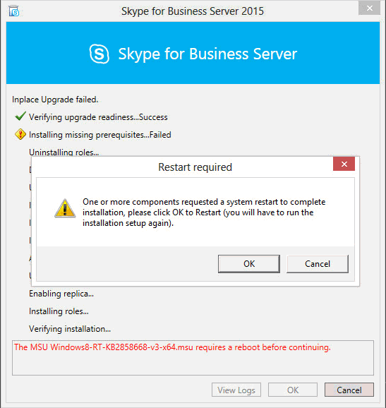 Skype for Business upgrade - restart
