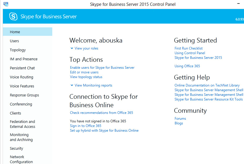 Skype for Business 2015 Control Panel