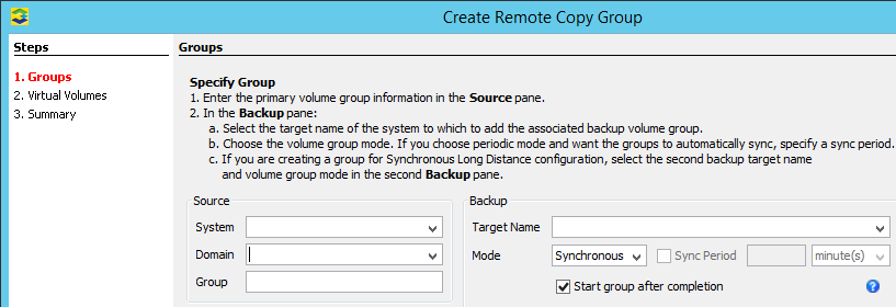 HPE 3PAR MC - vytvoření Remote Copy Group 2