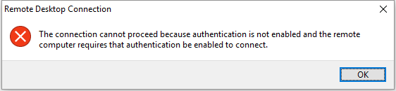 The connection cannot proceed because authentication is not enabled