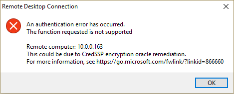 An authentication error has occurred. The function requested is not su