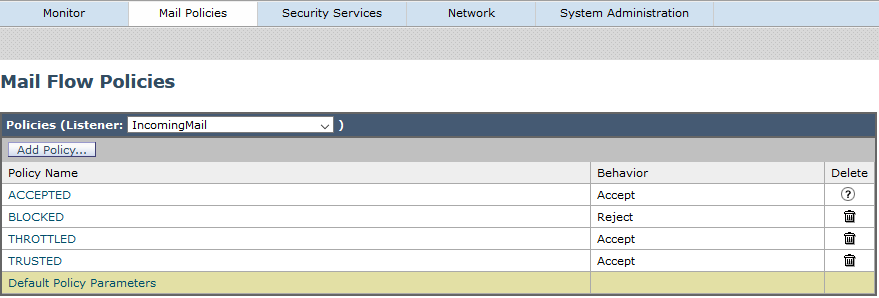 Cisco Email Security - Mail Flow Policies