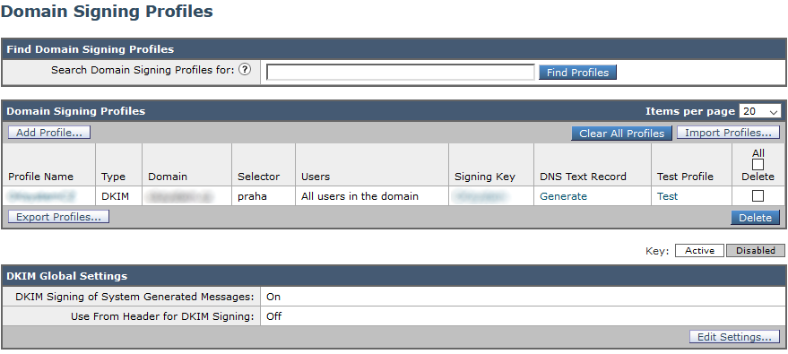 Cisco Email Security - Domain Signing Profiles