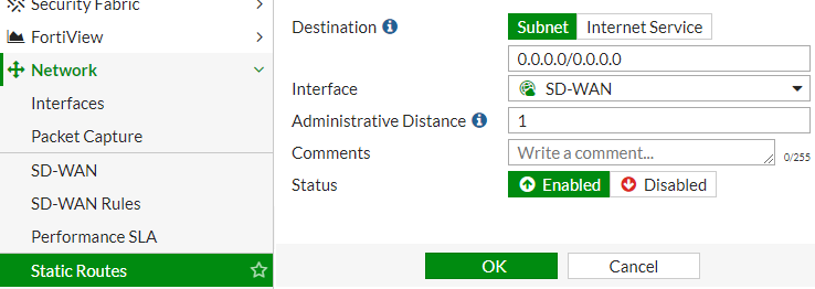 FortiGate - SD-WAN Static Route
