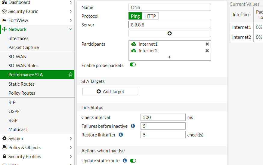 FortiGate - SD-WAN Performance SLA
