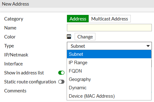 FortiGate - New Address FortiGate - New Address