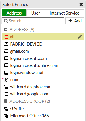 FortiGate - výběr adresy v politice FortiGate - výběr adresy v politice