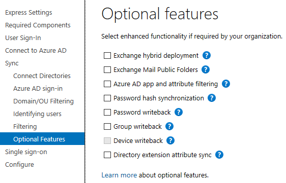 Azure AD Connect Optional features