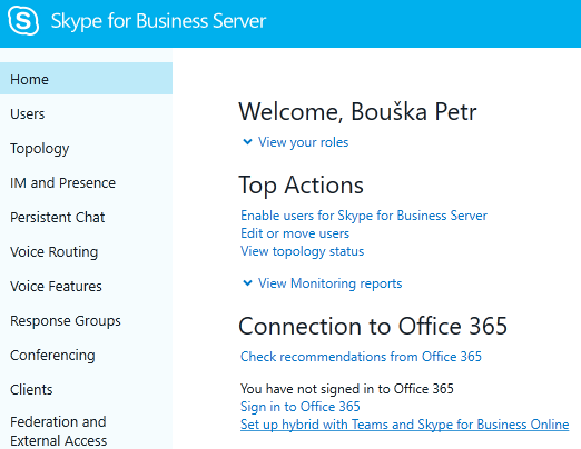 Skype for Business Server Control Panel - Home