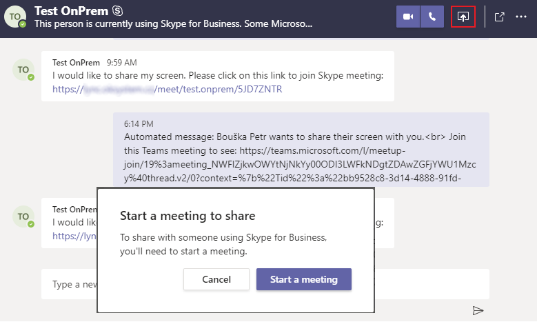 Teams Interop escalation do Skype for Business