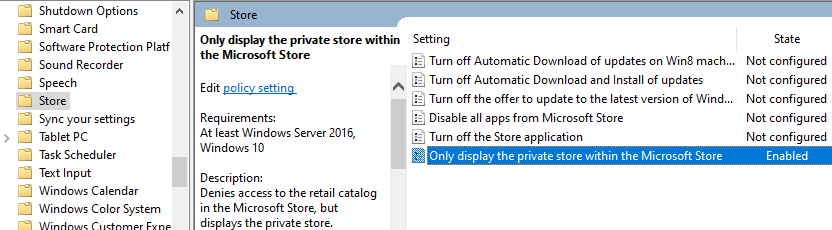 Group Policy - Only display the private store within the Microsoft Sto