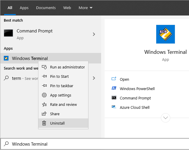 Windows 10 Start Menu - Uninstall