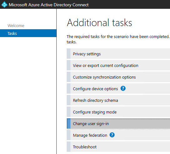 Azure AD Connect - Change user sign-in