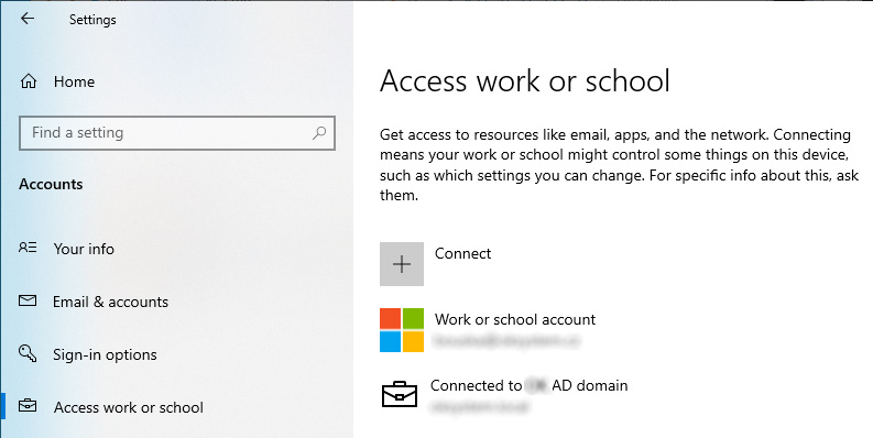 Windows 10 Accounts - Access work or school