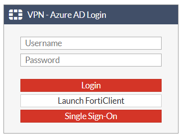 FortiGate SAML SSO přihlašovací dialog do web VPN