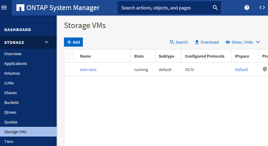 ONTAP System Manager - Storage VMs