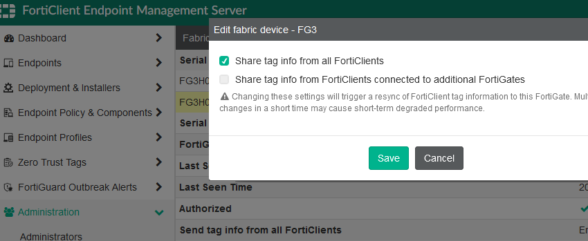 FortiClient EMS 7.0.2 FortiClient endpoint tag sharing