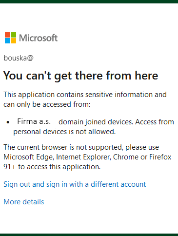 Firefox Azure AD přihlášení bez povolení Windows SSO