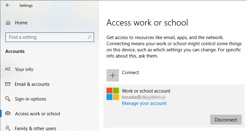Windows - Accounts - Access work or school