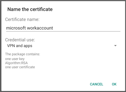Android - Add Work account - certificate
