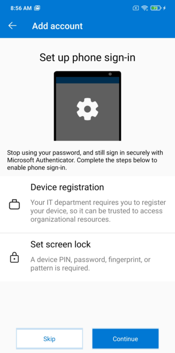 Android - Microsoft Authenticator - Device Registration