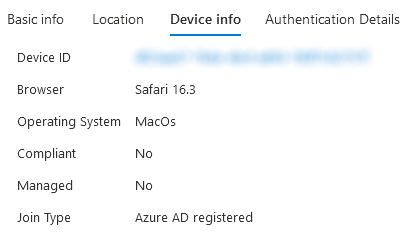 Azure AD Sign-in logs - Device info