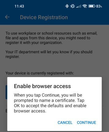 Android - Microsoft Authenticator - Enable browser access