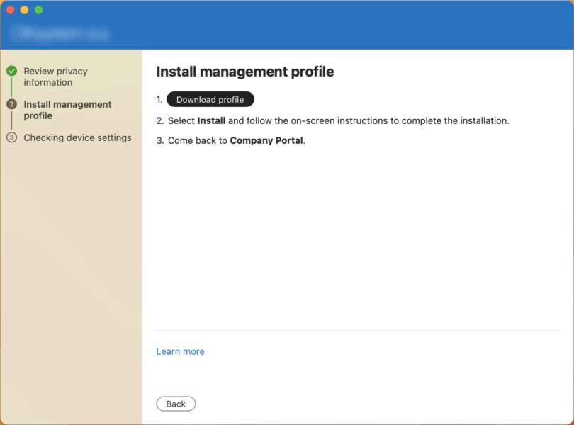 macOS Company Portal registrace do Intune (Management Profile)