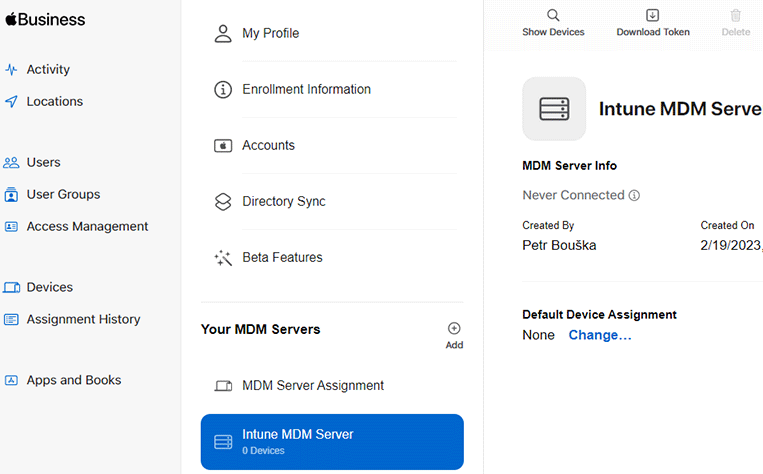 Apple Business Manageru - MDM Server