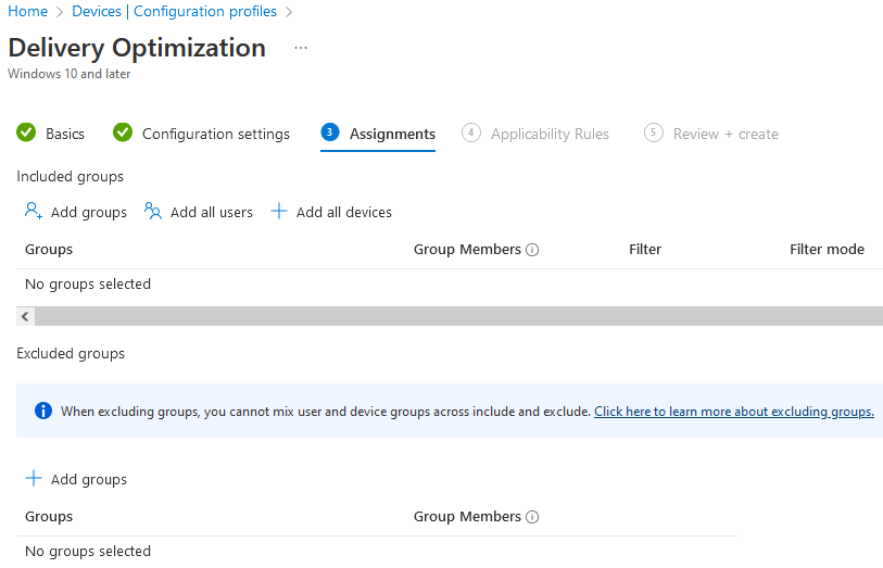 Intune - Configuration profiles - Assignments