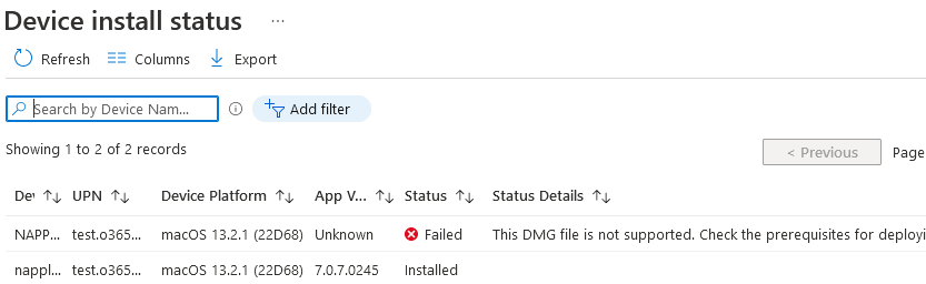 Intune - Apps - Device install status
