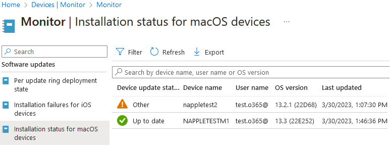 Intune - Monitor - Installation status for macOS devices