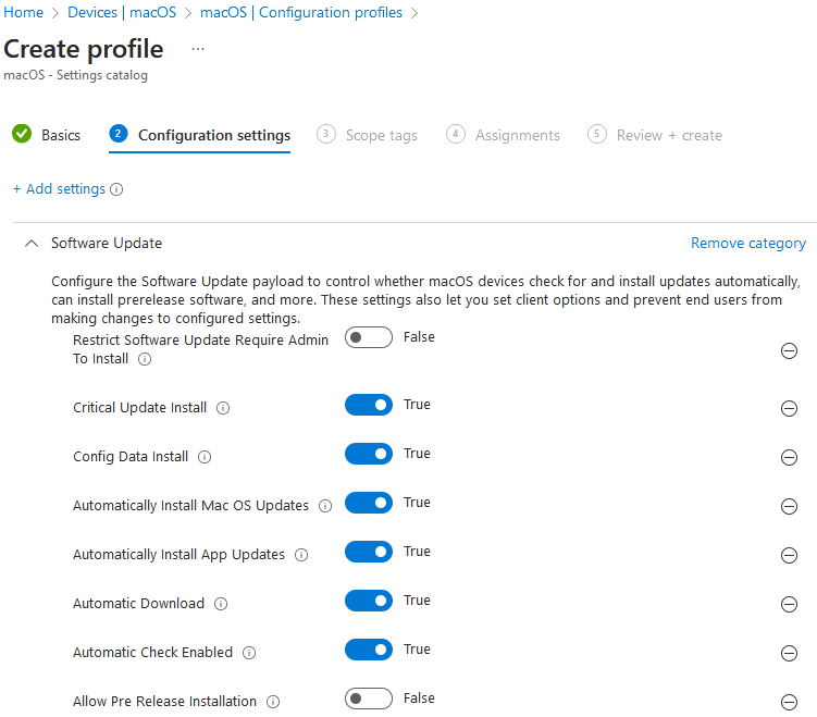 Intune - Configuration profiles - Software Update