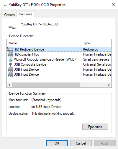 FIDO2 vlastnosti zařízení ve Windows