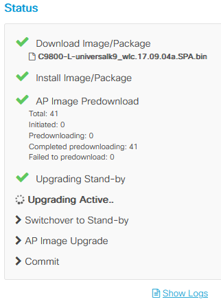 WLC C9800 WebUI - Software Upgrade ISSU - Status