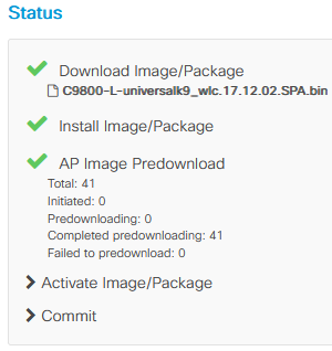 WLC C9800 WebUI - Software Upgrade AP Image Predownload Status