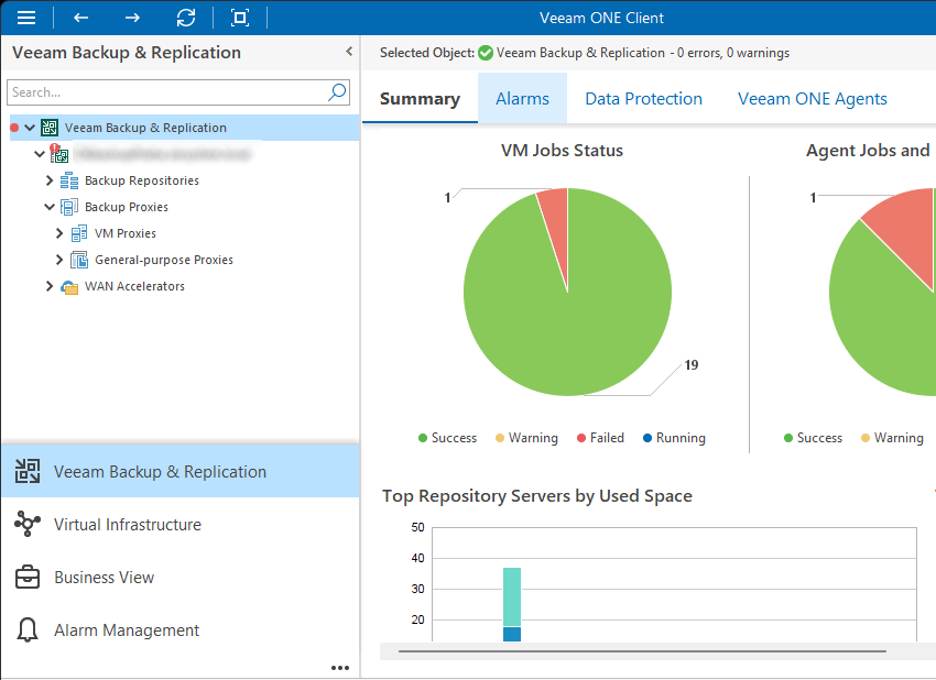 Veeam ONE Client - pohled Veeam Backup & Replication