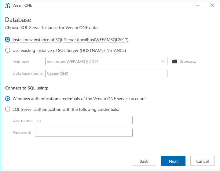 Instalace Veeam ONE - instalované komponenty