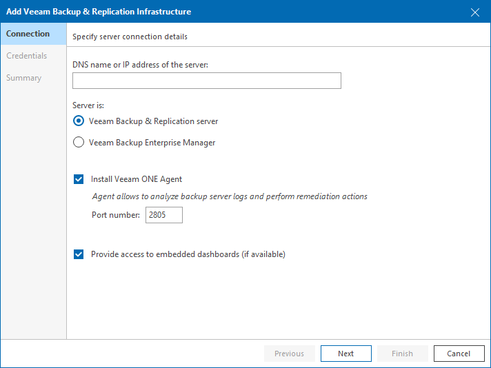 Veeam ONE - připojení Veeam Backup & Replication infrastruktury
