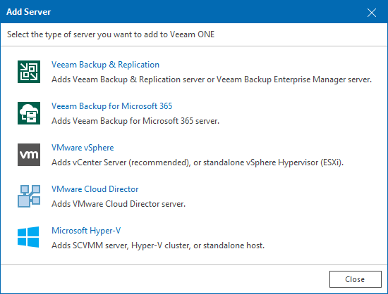 Veeam ONE - připojení serveru