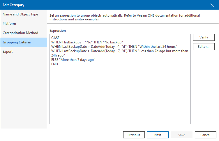 Veeam ONE - Business View - Edit Category