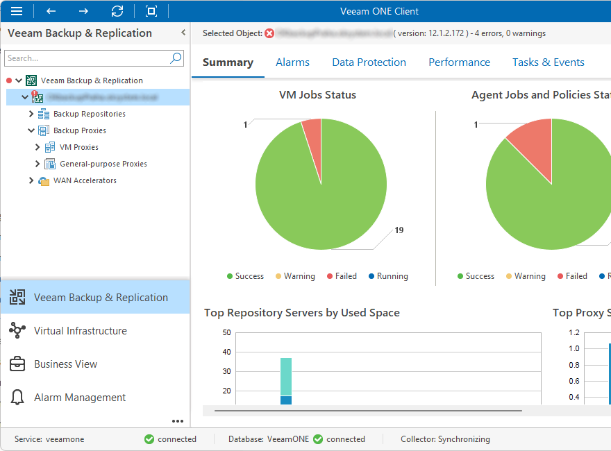 Veeam ONE Client - uživatelské rozhraní (Veeam Backup & Replication)